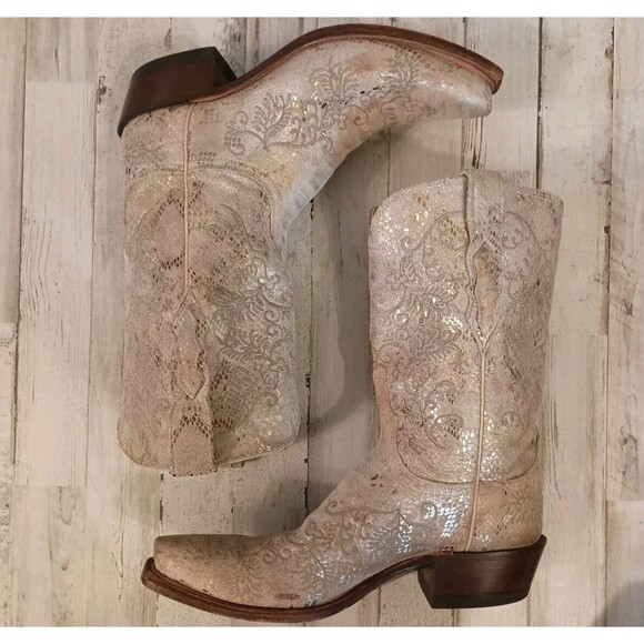 Lucchese Size 7 B Suede Gold Stone Python Print Boots Western Cowboy Snip Toe - Picture 6 of 16